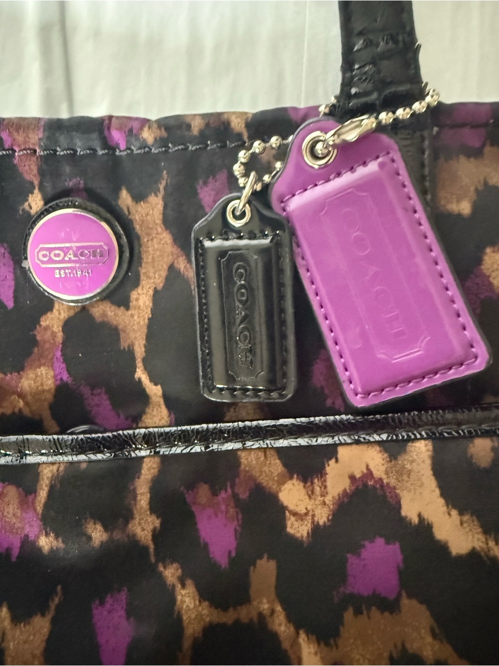 Coach F25282 Leopard Print Purple Patent Shoulder Bag Purse - Picture 8 of 14